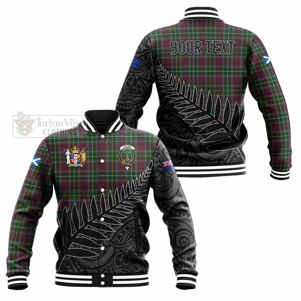 Tartan Vibes Clothing Crosbie Crest Tartan Baseball Jacket with New Zealand Silver Fern Half Style