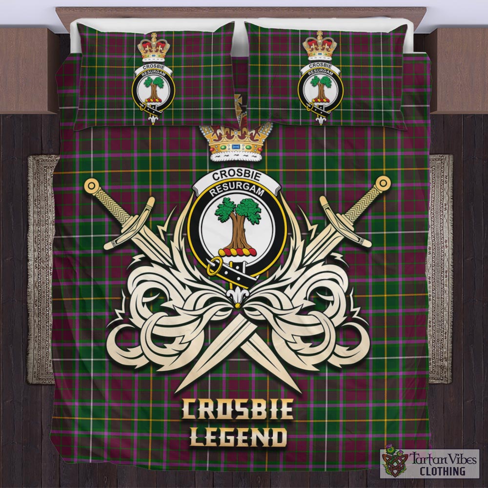 Tartan Vibes Clothing Crosbie Tartan Bedding Set with Clan Crest and the Golden Sword of Courageous Legacy