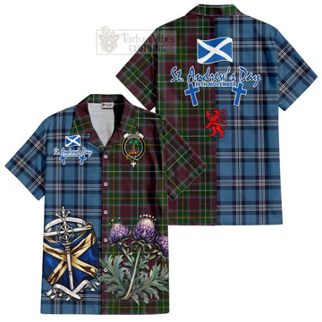 Crosbie Tartan Short Sleeve Button Shirt Happy St. Andrew's Day Half Tartan Style