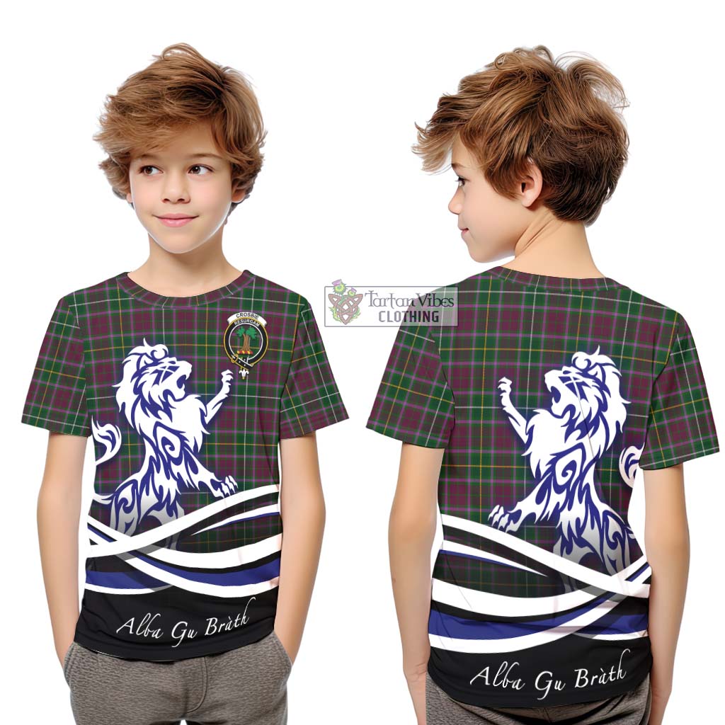 Tartan Vibes Clothing Crosbie Tartan Kid T-Shirt with Alba Gu Brath Regal Lion Emblem