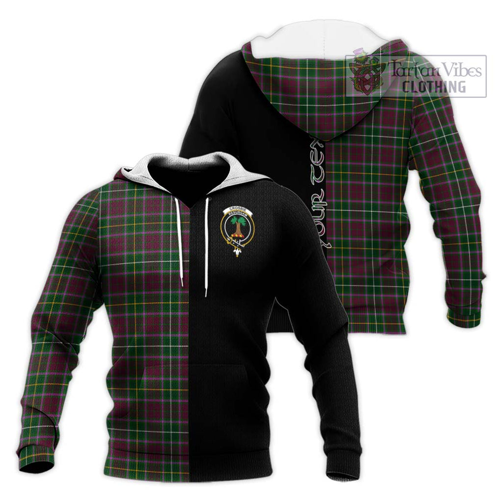 Crosbie Tartan Knitted Hoodie with Family Crest and Half Of Me Style Unisex Knitted Pullover Hoodie - Tartanvibesclothing Shop