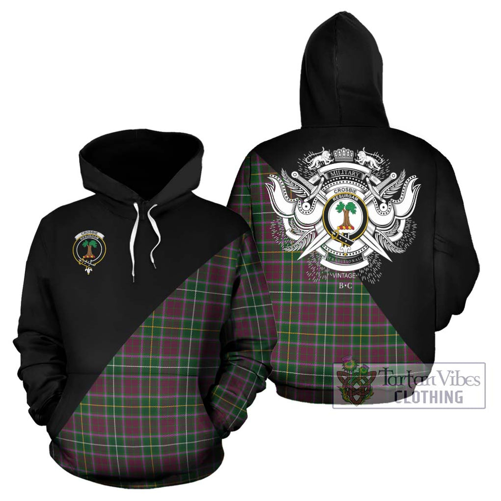 Crosbie Tartan Hoodie with Family Crest and Military Logo Style Zip Hoodie - Tartanvibesclothing Shop