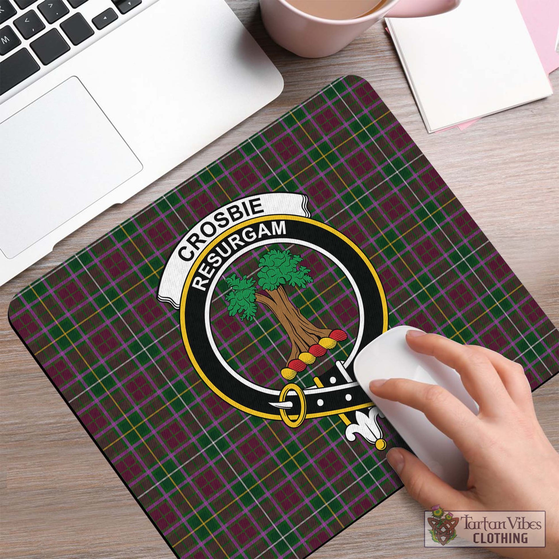 Tartan Vibes Clothing Crosbie Tartan Mouse Pad with Family Crest