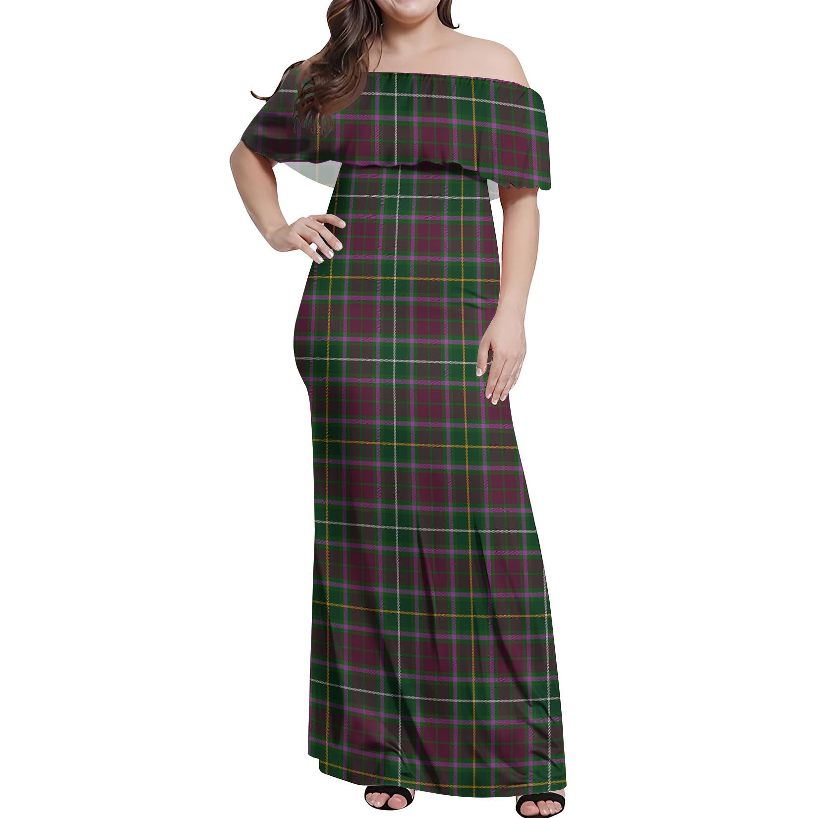 Crosbie Tartan Off Shoulder Long Dress Women's Dress - Tartanvibesclothing