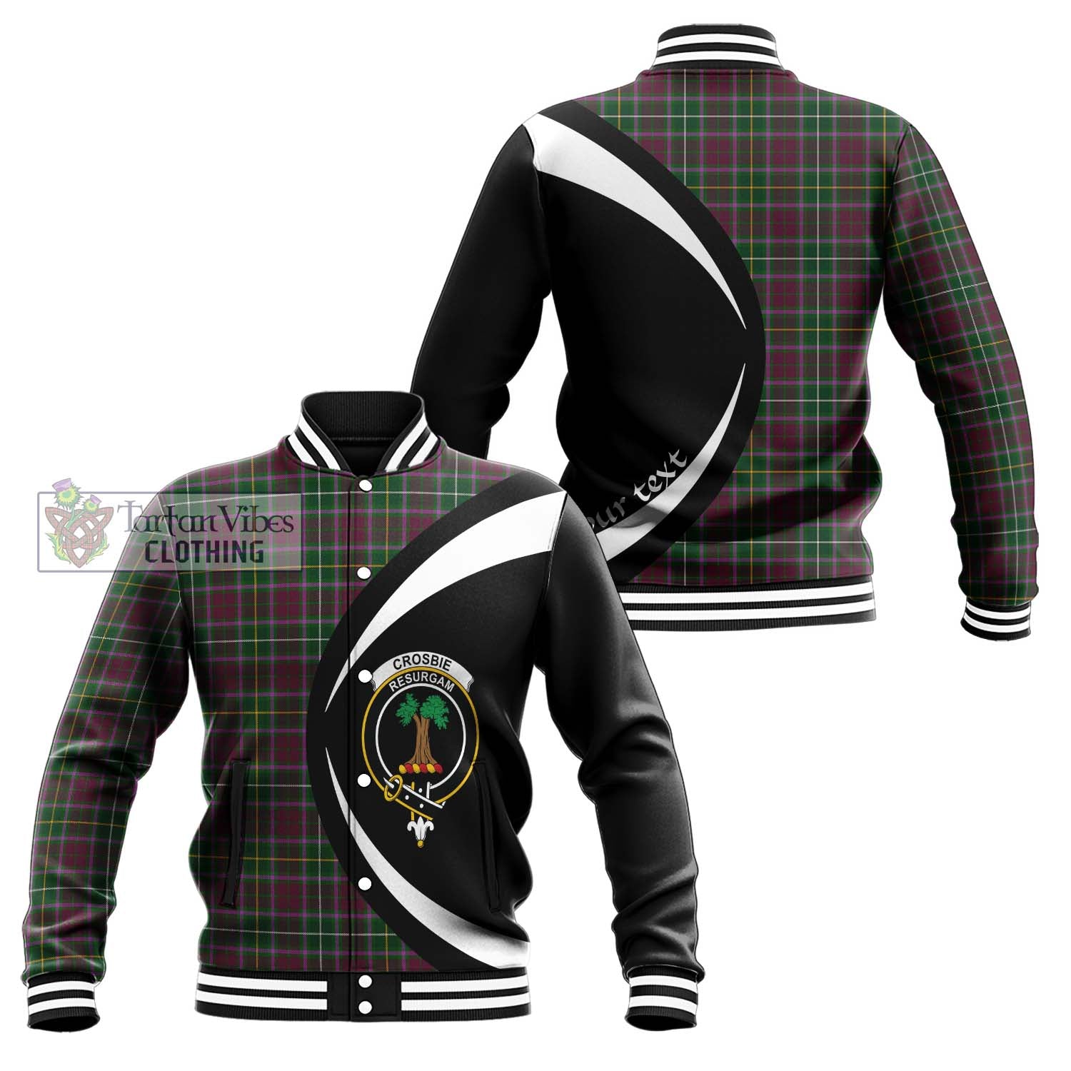 Tartan Vibes Clothing Crosbie Tartan Baseball Jacket with Family Crest Circle Style