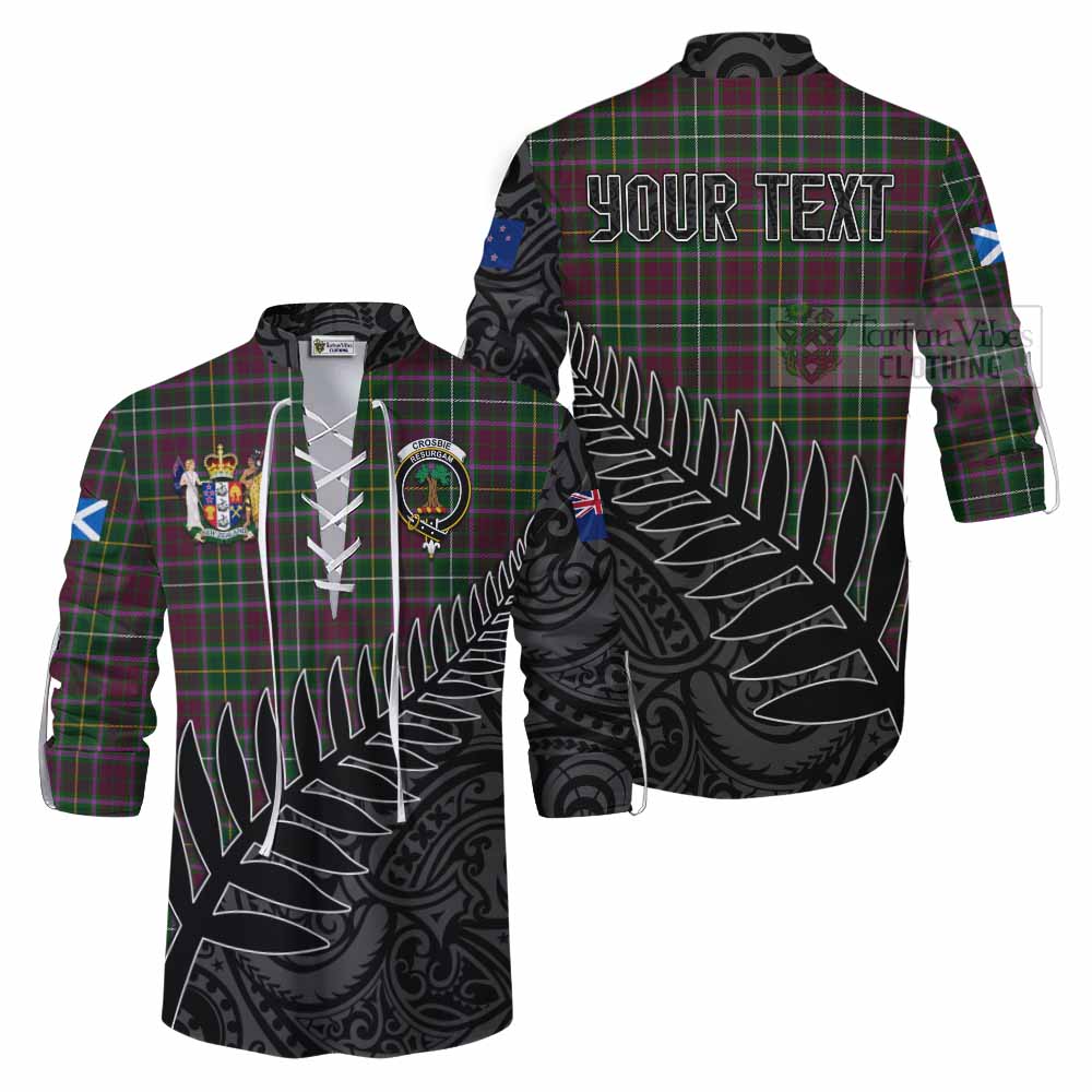 Tartan Vibes Clothing Crosbie Crest Tartan Ghillie Kilt Shirt with New Zealand Silver Fern Half Style