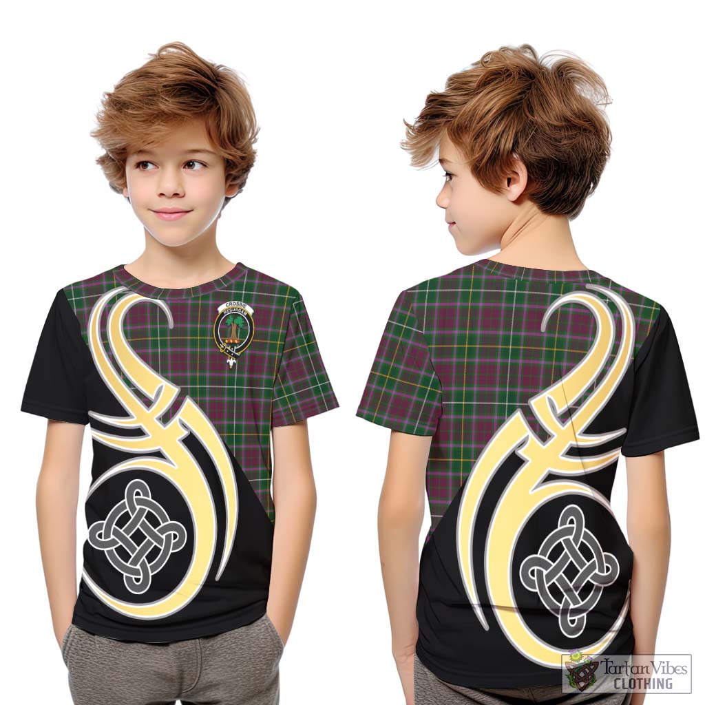 Tartan Vibes Clothing Crosbie Tartan Kid T-Shirt with Family Crest and Celtic Symbol Style