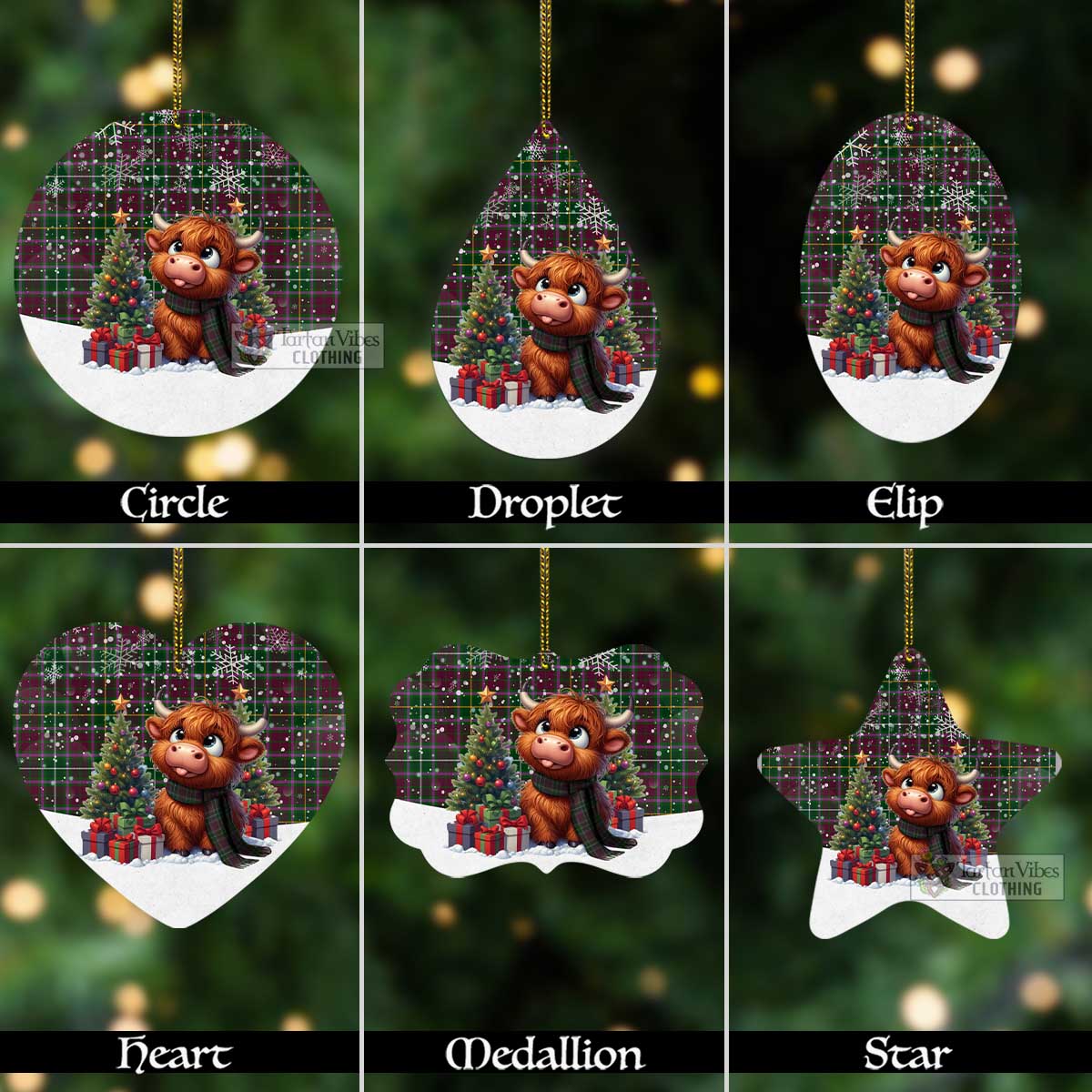 Tartan Vibes Clothing Crosbie Tartan Christmas Aluminium Ornament with Adorable Highland Coo