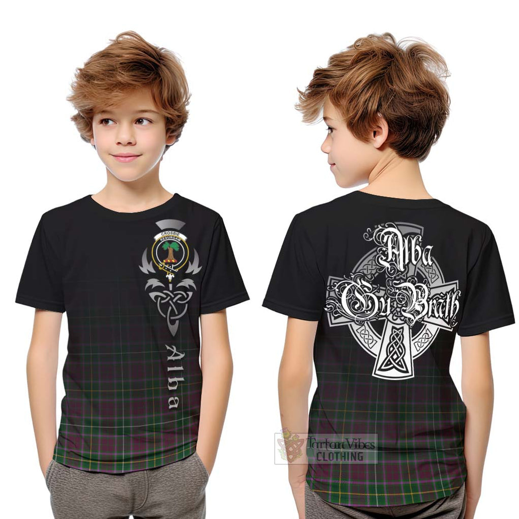 Tartan Vibes Clothing Crosbie Tartan Kid T-Shirt Featuring Alba Gu Brath Family Crest Celtic Inspired