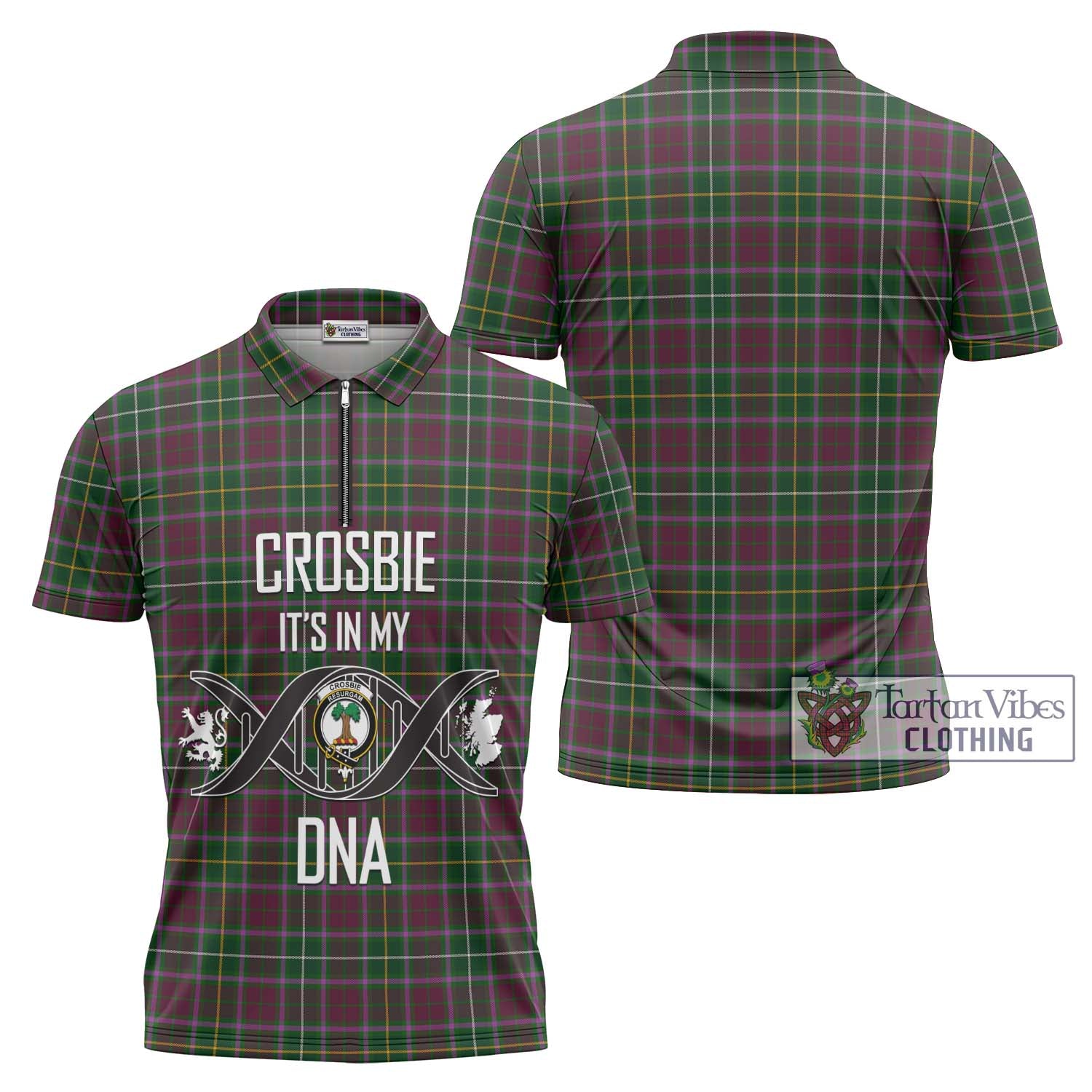 Tartan Vibes Clothing Crosbie Tartan Zipper Polo Shirt with Family Crest DNA In Me Style