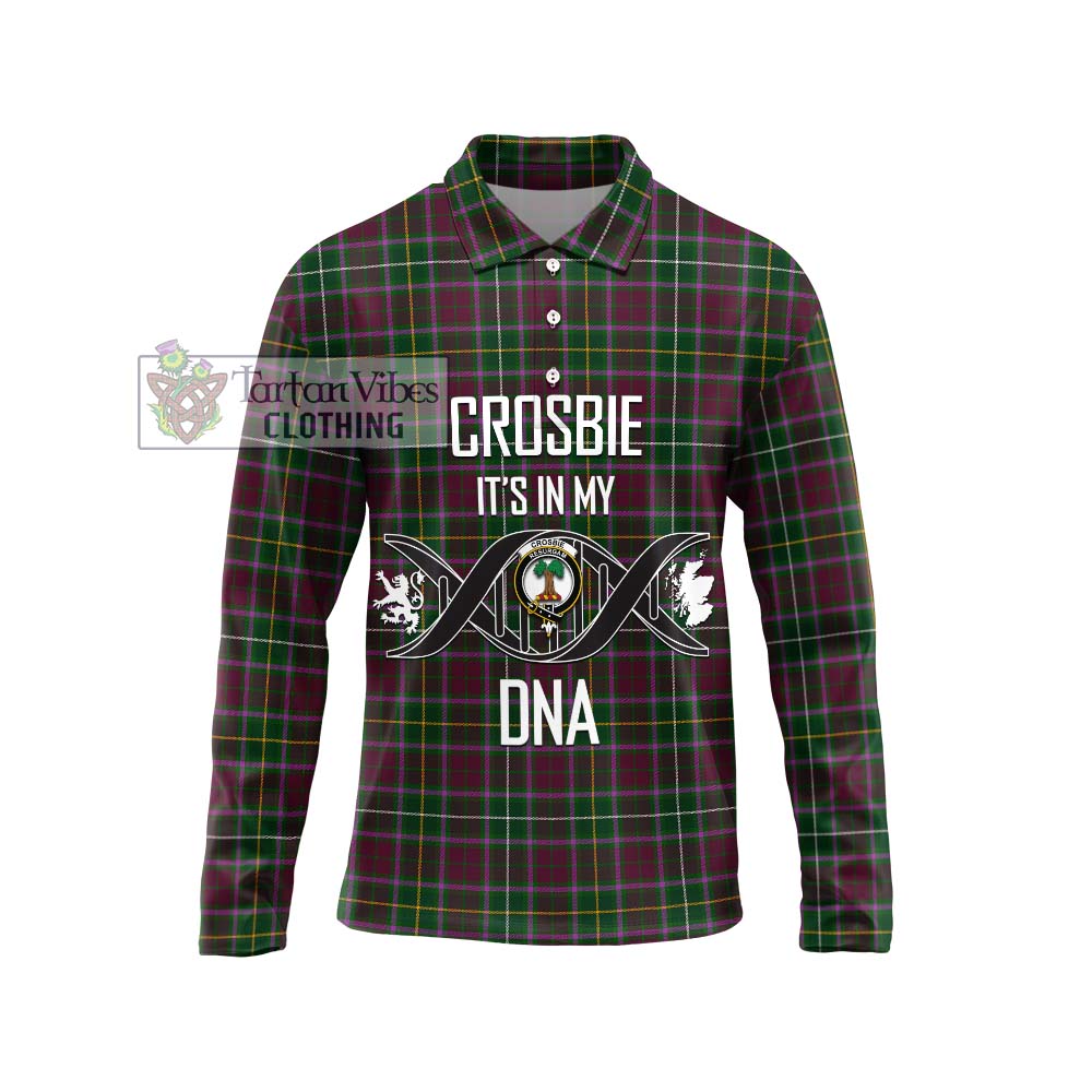 Tartan Vibes Clothing Crosbie Tartan Long Sleeve Polo Shirt with Family Crest DNA In Me Style