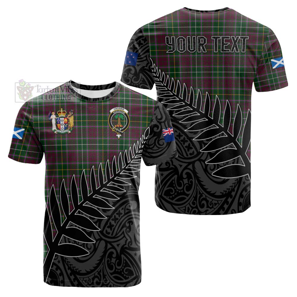 Tartan Vibes Clothing Crosbie Crest Tartan Cotton T-shirt with New Zealand Silver Fern Half Style