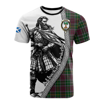 Crosbie Tartan Clan Crest Cotton T-shirt with Highlander Warrior Celtic Style