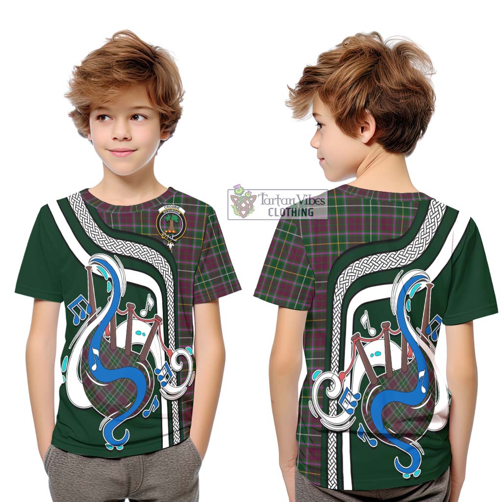 Tartan Vibes Clothing Crosbie Tartan Kid T-Shirt with Epic Bagpipe Style