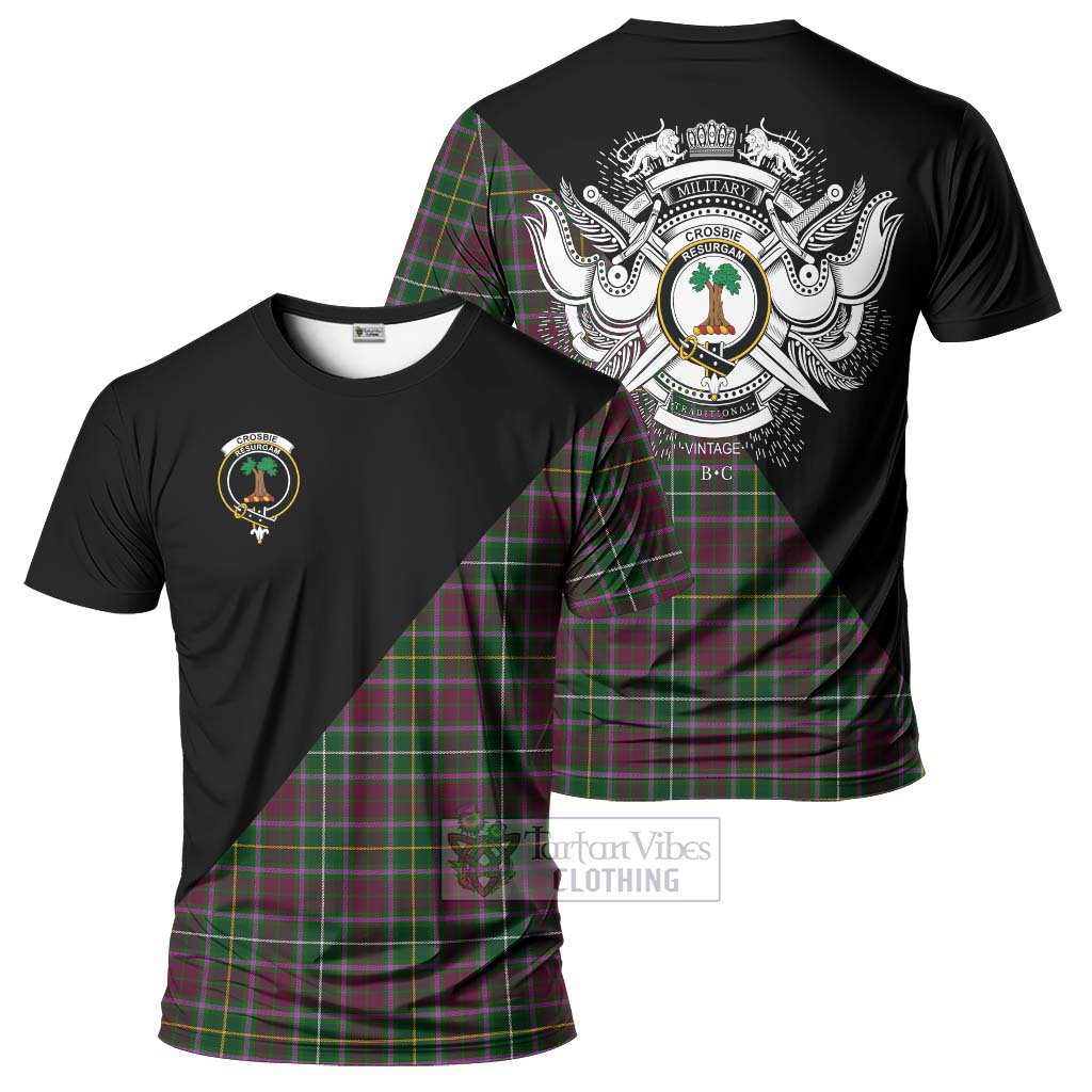 Tartan Vibes Clothing Crosbie Tartan T-Shirt with Family Crest and Military Logo Style