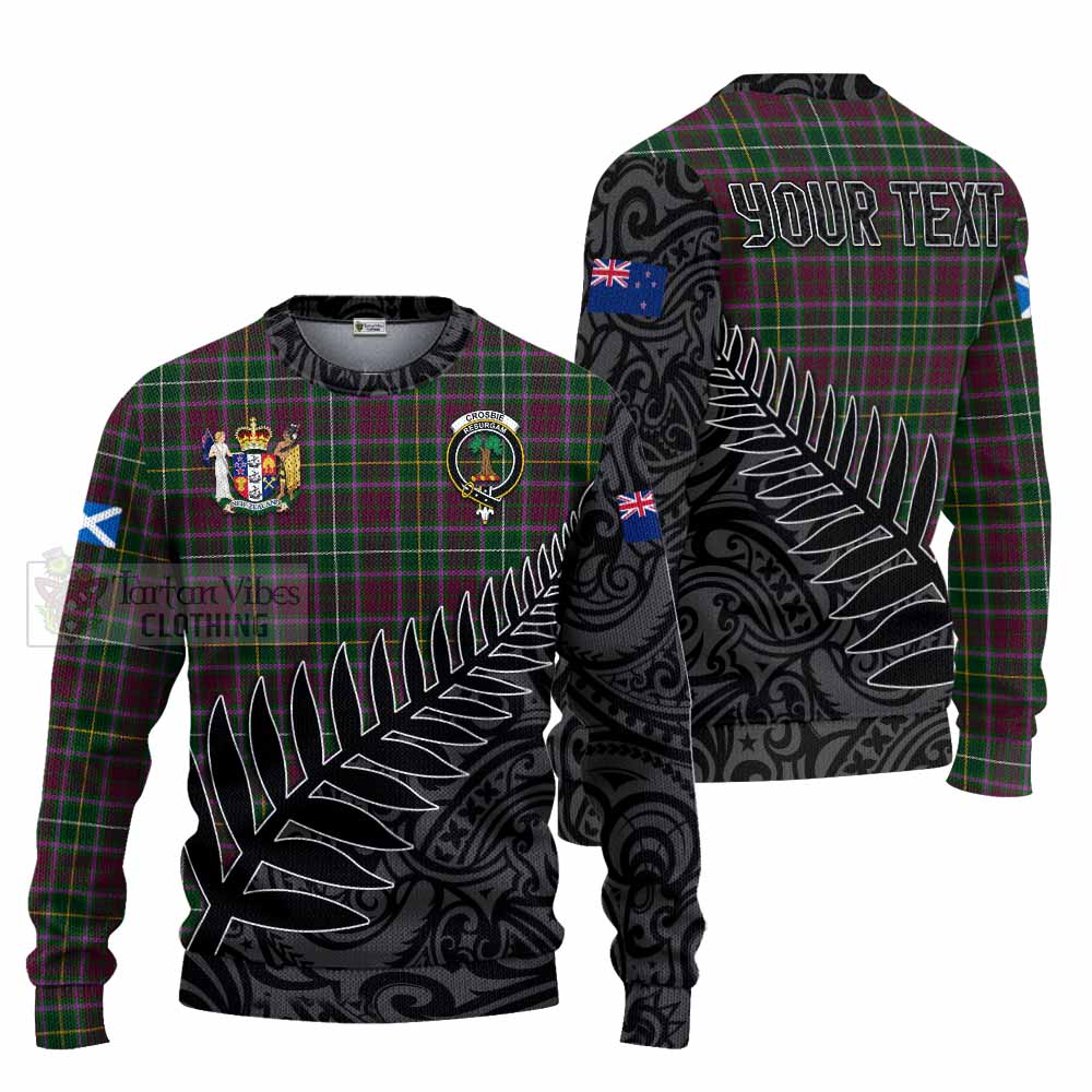 Tartan Vibes Clothing Crosbie Crest Tartan Knitted Sweater with New Zealand Silver Fern Half Style