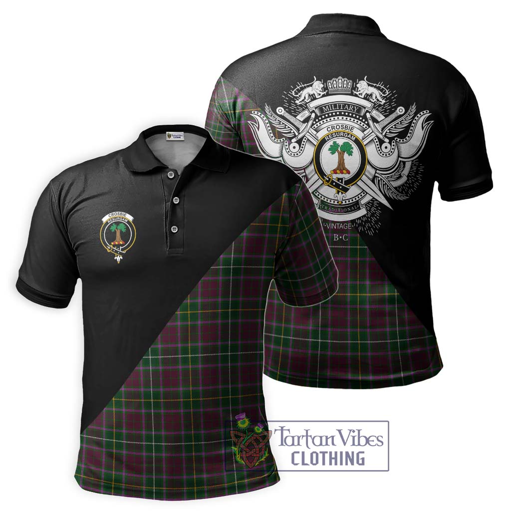 Tartan Vibes Clothing Crosbie Tartan Polo Shirt with Family Crest and Military Logo Style