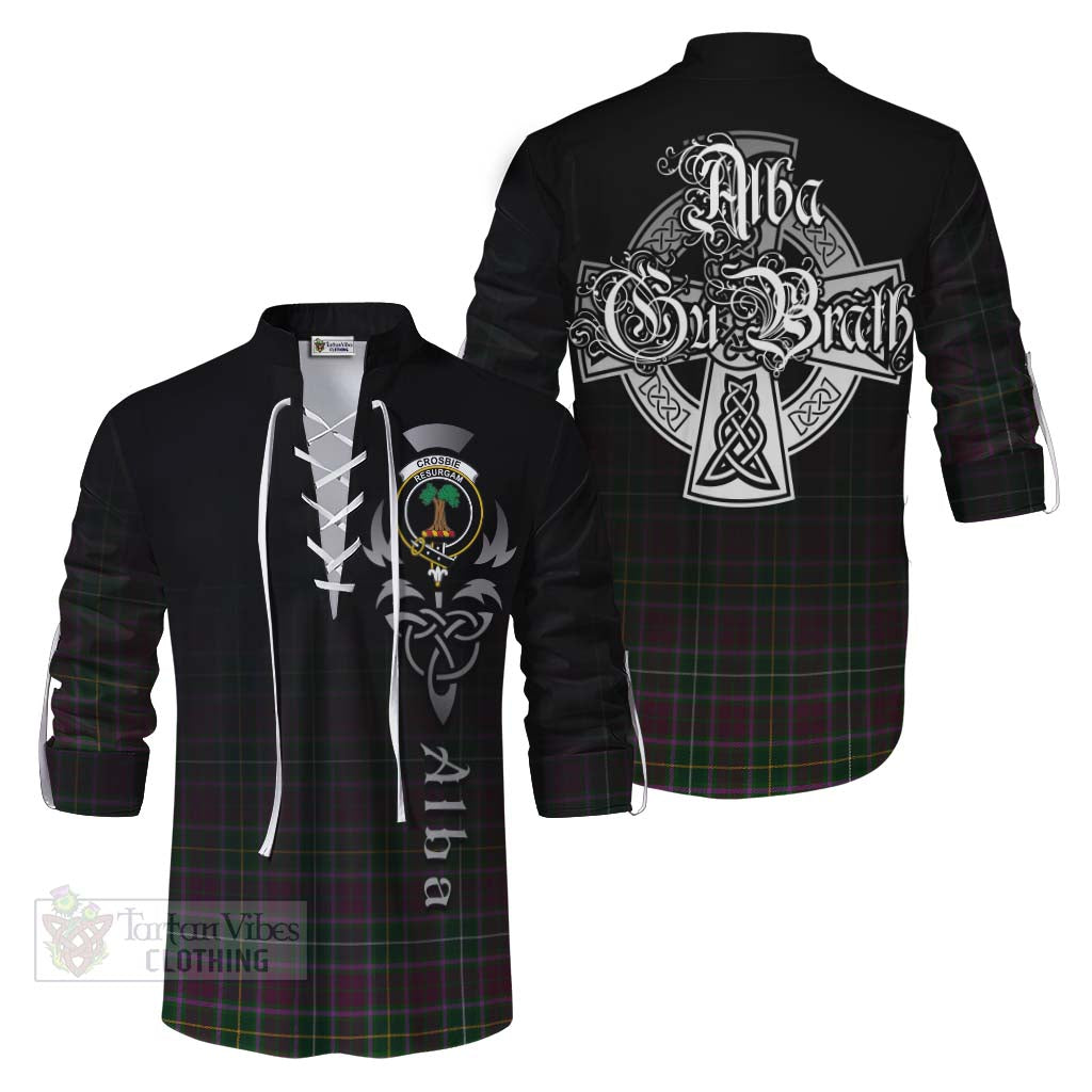 Tartan Vibes Clothing Crosbie Tartan Ghillie Kilt Shirt Featuring Alba Gu Brath Family Crest Celtic Inspired