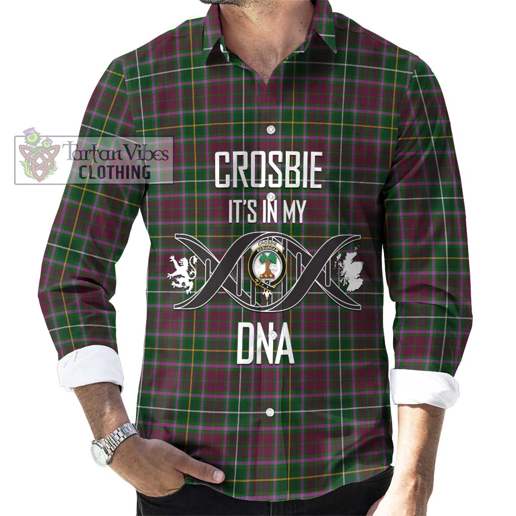 Tartan Vibes Clothing Crosbie Tartan Long Sleeve Button Shirt with Family Crest DNA In Me Style