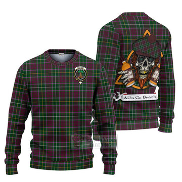 Crosbie Tartan Ugly Sweater with Family Crest and Bearded Skull Holding Bottles of Whiskey