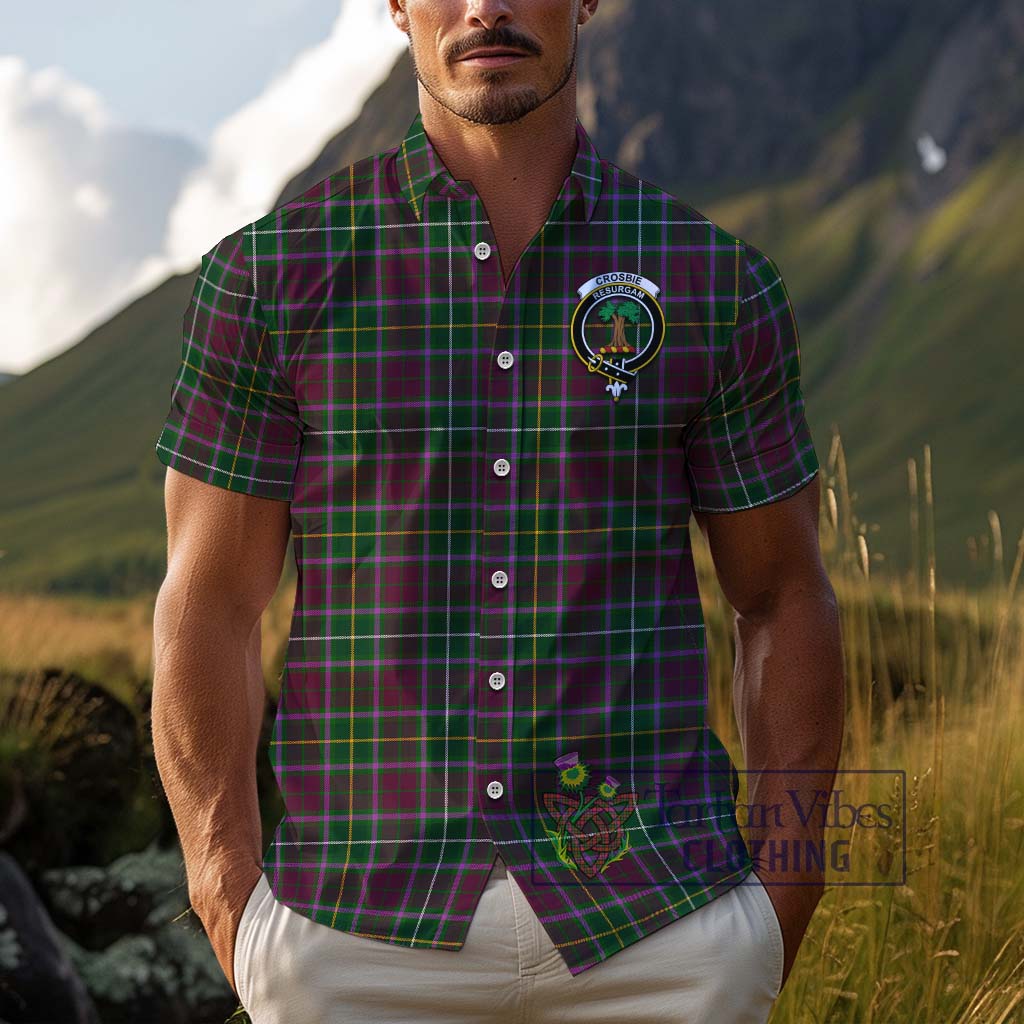 Tartan Vibes Clothing Crosbie Tartan Cotton Hawaiian Shirt with Family Crest