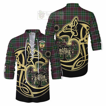 Crosbie Tartan Ghillie Kilt Shirt with Family Crest Celtic Wolf Style