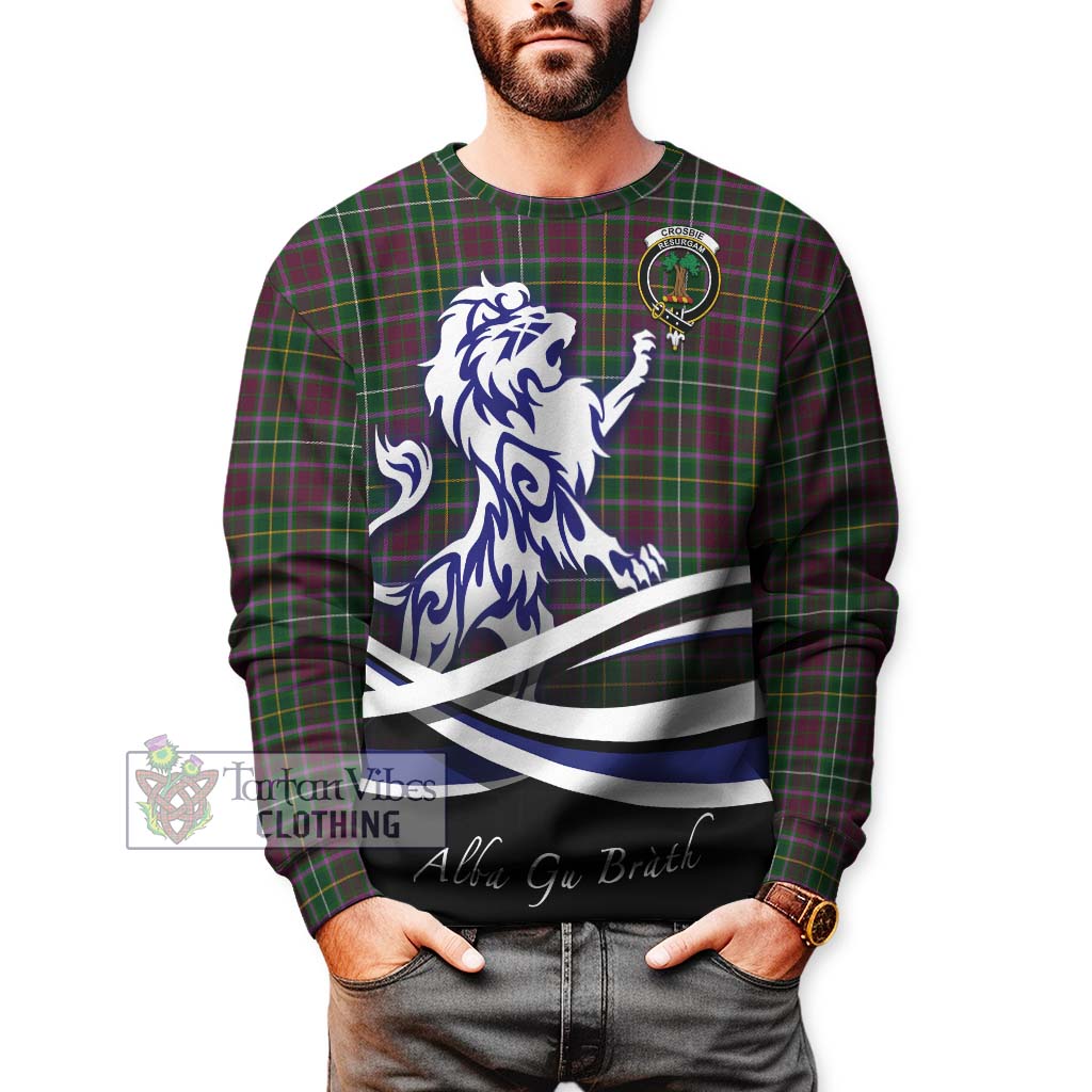 Tartan Vibes Clothing Crosbie Tartan Sweatshirt with Alba Gu Brath Regal Lion Emblem