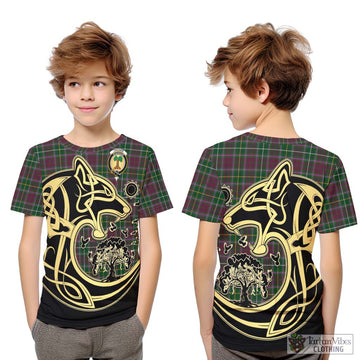 Crosbie Tartan Kid T-Shirt with Family Crest Celtic Wolf Style