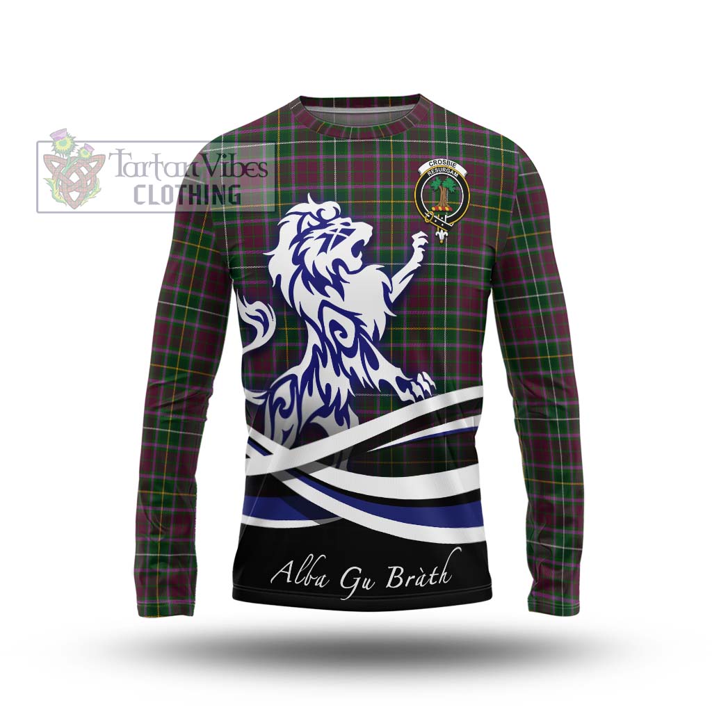 Tartan Vibes Clothing Crosbie Tartan Long Sleeve T-Shirt with Alba Gu Brath Regal Lion Emblem