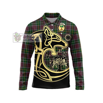 Crosbie Tartan Long Sleeve Polo Shirt with Family Crest Celtic Wolf Style