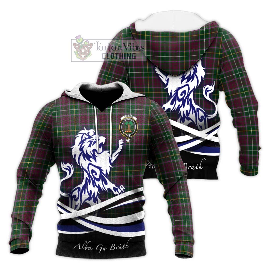 Tartan Vibes Clothing Crosbie Tartan Knitted Hoodie with Alba Gu Brath Regal Lion Emblem