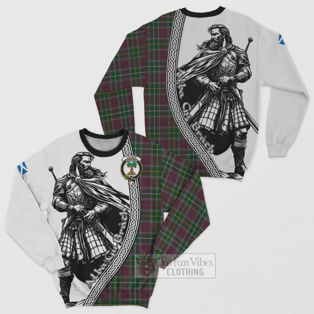 Tartan Vibes Clothing Crosbie Tartan Clan Crest Sweatshirt with Highlander Warrior Celtic Style