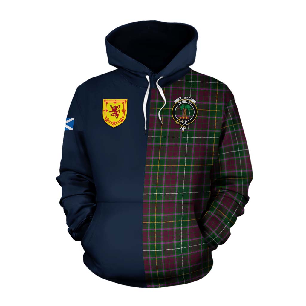 Tartan Vibes Clothing Crosbie Tartan Cotton Hoodie Alba with Scottish Lion Royal Arm Half Style