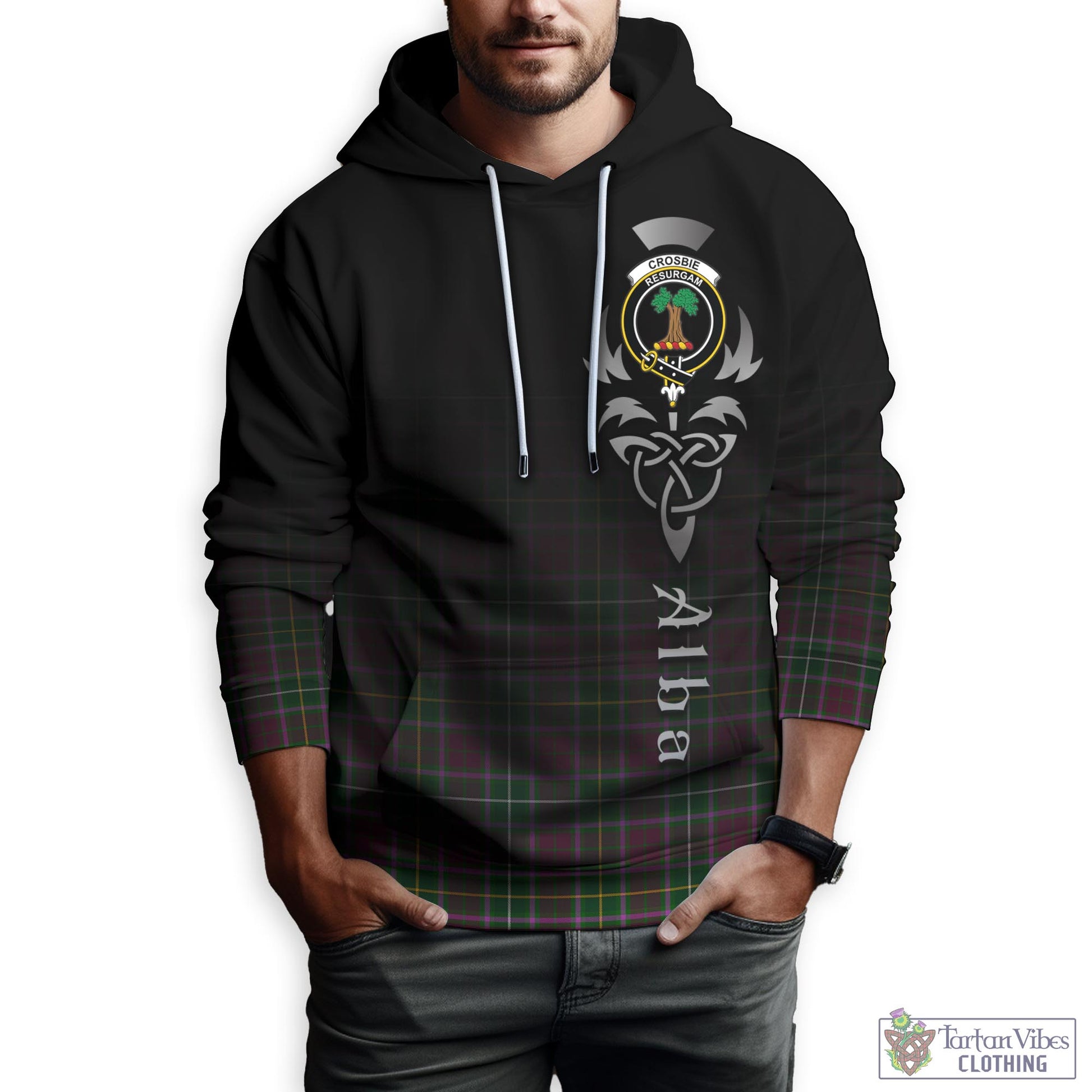 Tartan Vibes Clothing Crosbie Tartan Hoodie Featuring Alba Gu Brath Family Crest Celtic Inspired