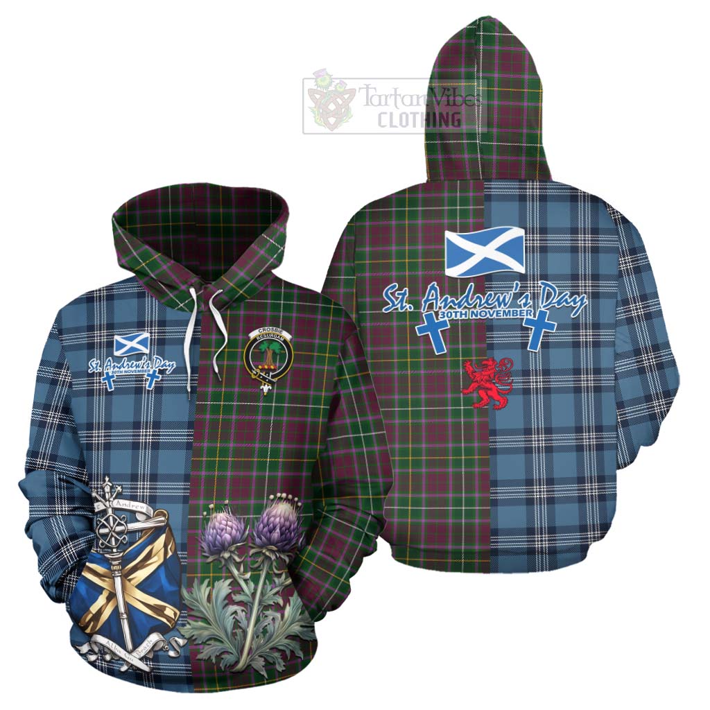 Tartan Vibes Clothing Crosbie Tartan Hoodie Happy St. Andrew's Day Half Tartan Style