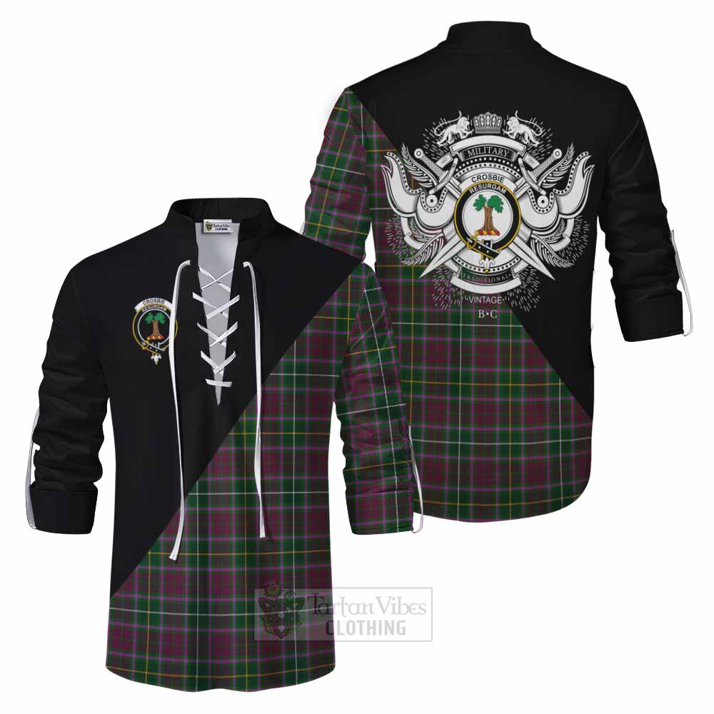 Tartan Vibes Clothing Crosbie Tartan Ghillie Kilt Shirt with Family Crest and Military Logo Style