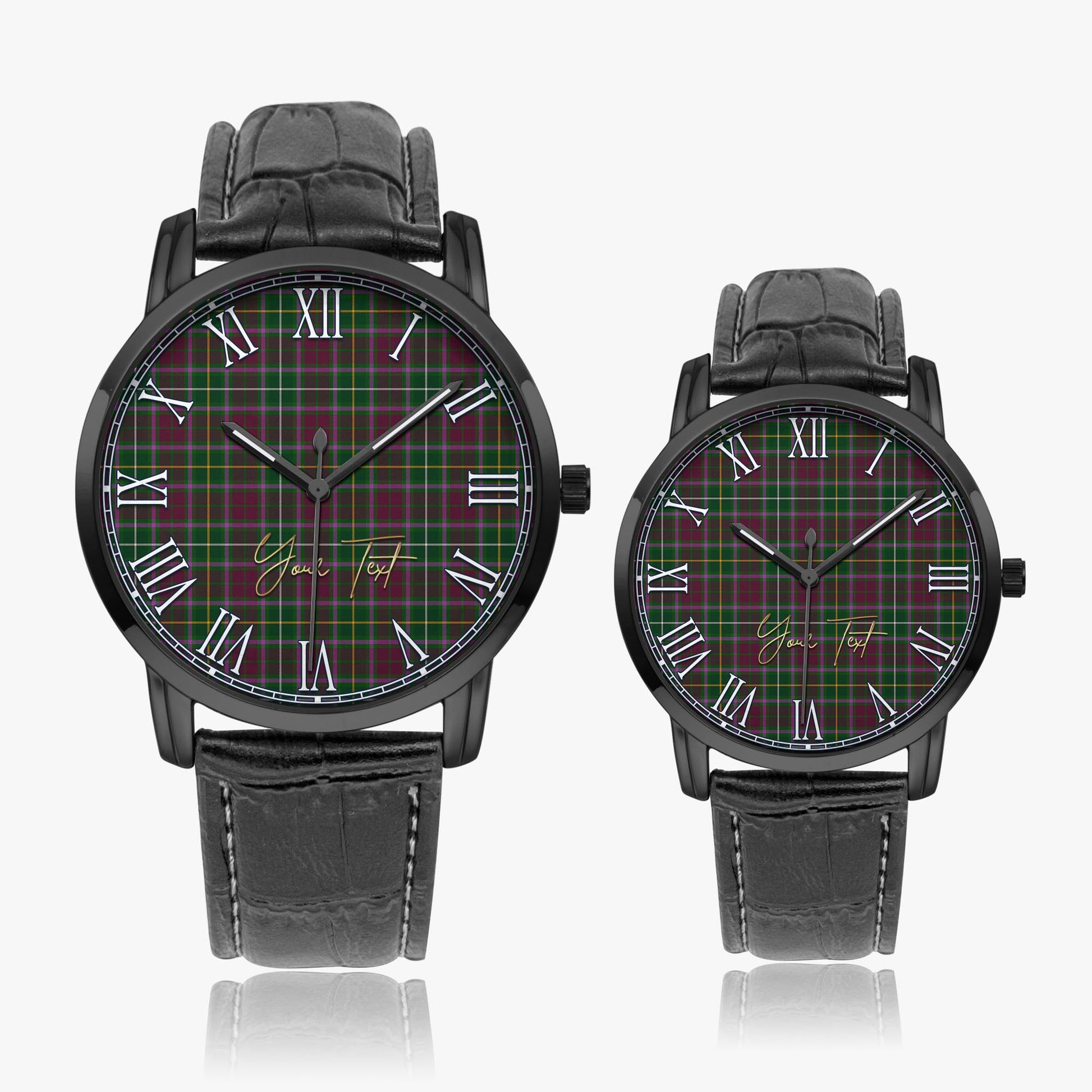 Crosbie Tartan Personalized Your Text Leather Trap Quartz Watch Wide Type Black Case With Black Leather Strap - Tartanvibesclothing