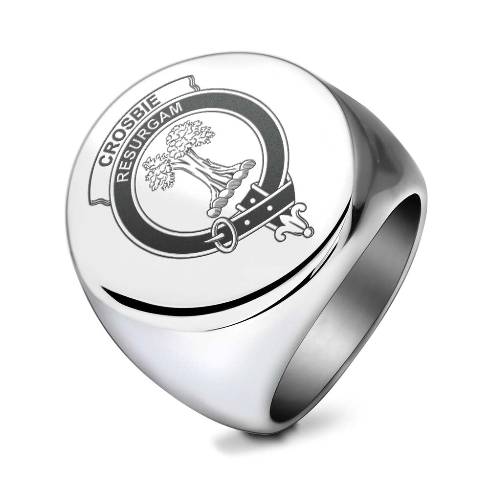 Tartan Vibes Clothing Crosbie Clan Crest Engraved Ring