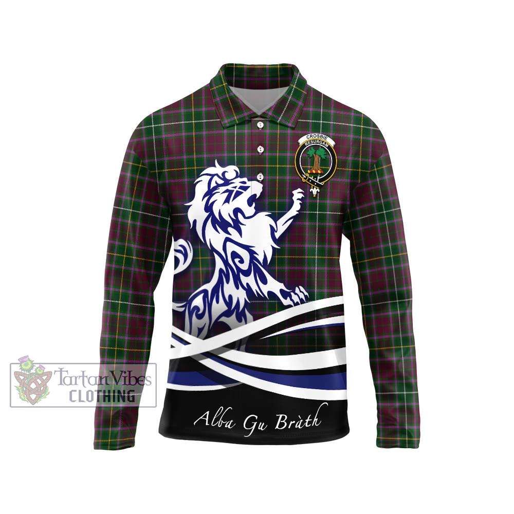 Tartan Vibes Clothing Crosbie Tartan Long Sleeve Polo Shirt with Alba Gu Brath Regal Lion Emblem