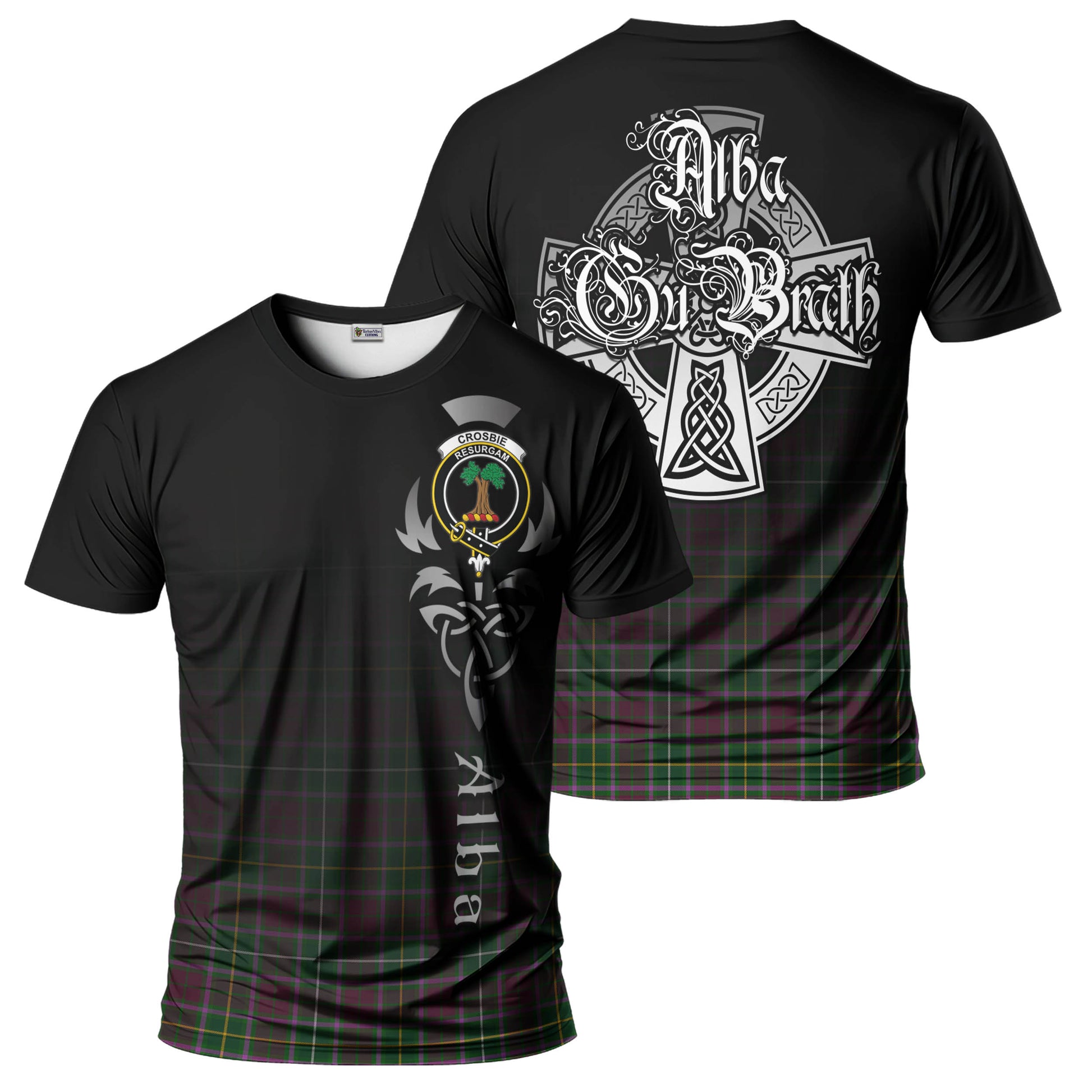 Tartan Vibes Clothing Crosbie Tartan T-Shirt Featuring Alba Gu Brath Family Crest Celtic Inspired