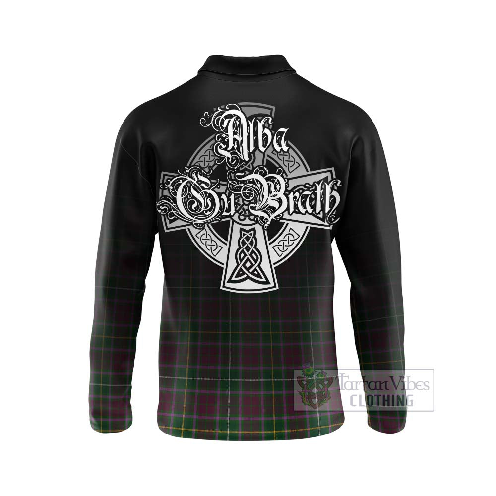 Tartan Vibes Clothing Crosbie Tartan Long Sleeve Polo Shirt Featuring Alba Gu Brath Family Crest Celtic Inspired