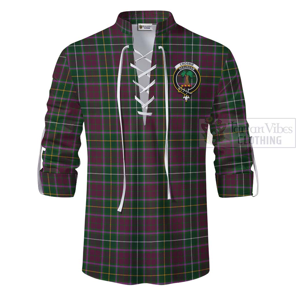 Tartan Vibes Clothing Crosbie Tartan Ghillie Kilt Shirt with Family Crest Celtic Skull Style