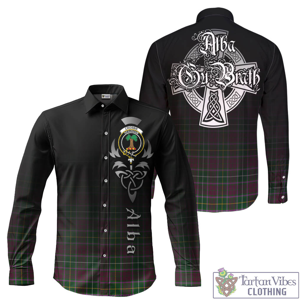 Tartan Vibes Clothing Crosbie Tartan Long Sleeve Button Up Featuring Alba Gu Brath Family Crest Celtic Inspired