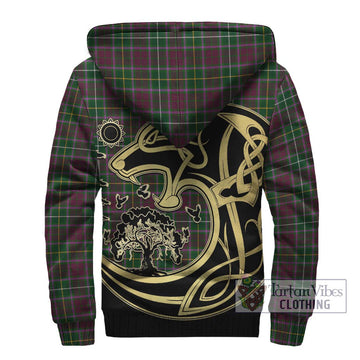 Crosbie Tartan Sherpa Hoodie with Family Crest Celtic Wolf Style