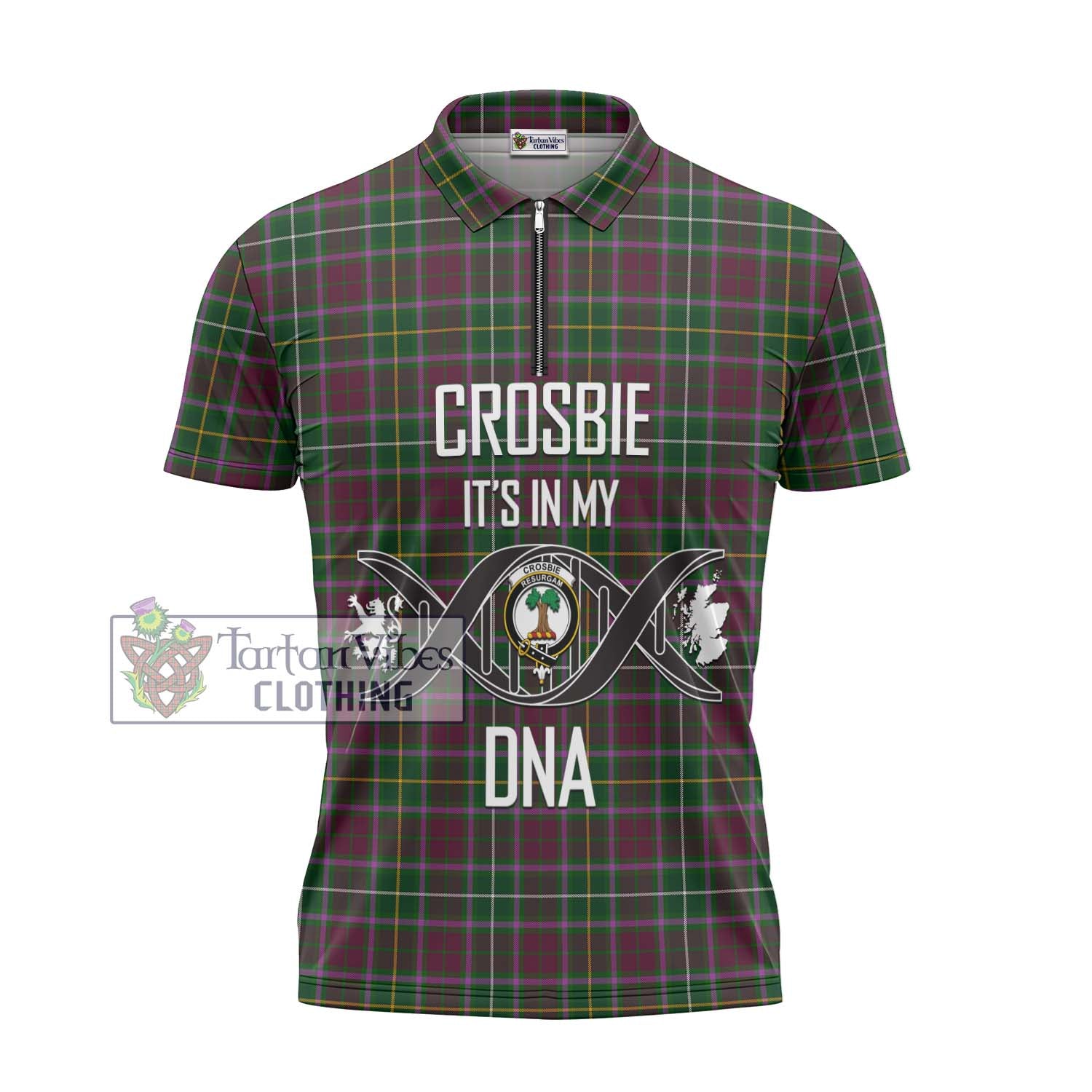 Tartan Vibes Clothing Crosbie Tartan Zipper Polo Shirt with Family Crest DNA In Me Style