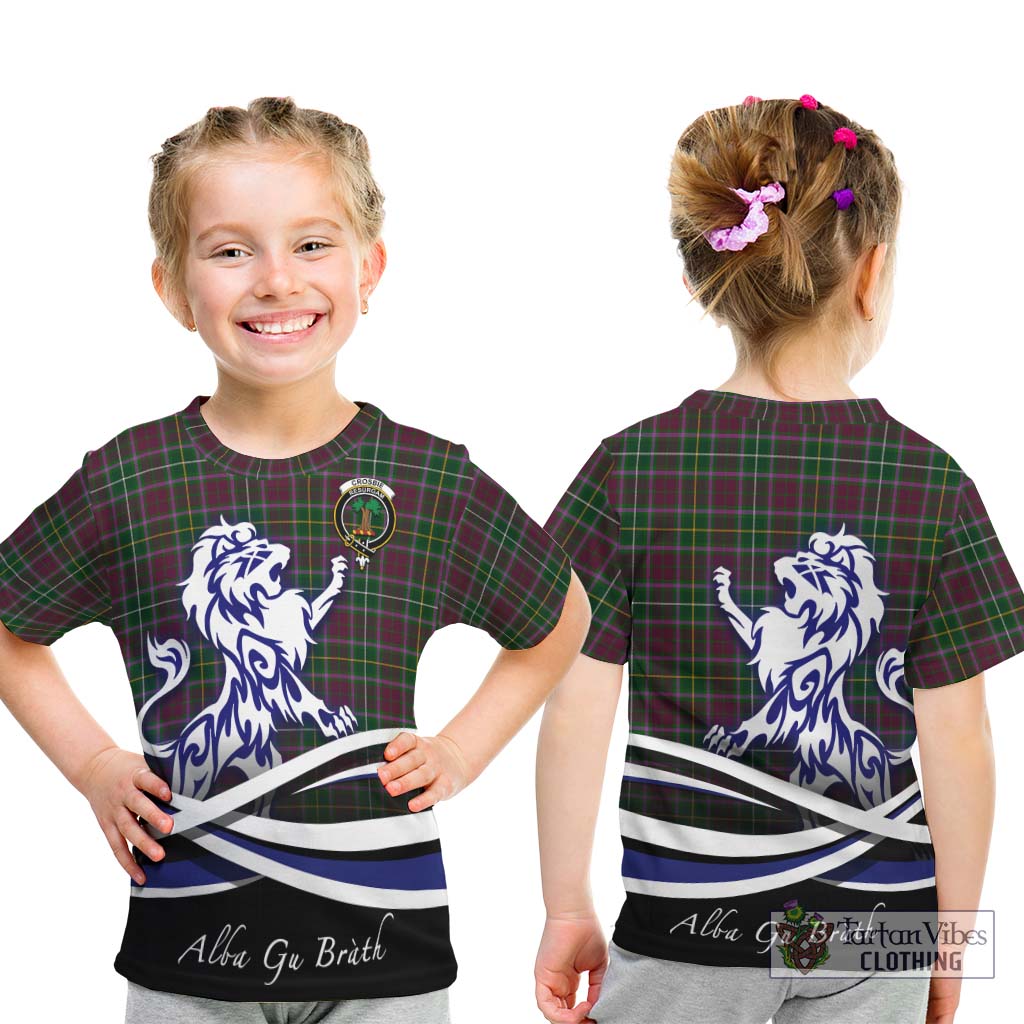 Tartan Vibes Clothing Crosbie Tartan Kid T-Shirt with Alba Gu Brath Regal Lion Emblem