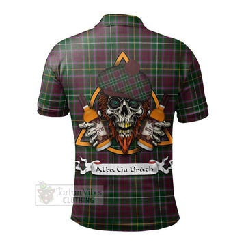 Crosbie Tartan Polo Shirt with Family Crest and Bearded Skull Holding Bottles of Whiskey