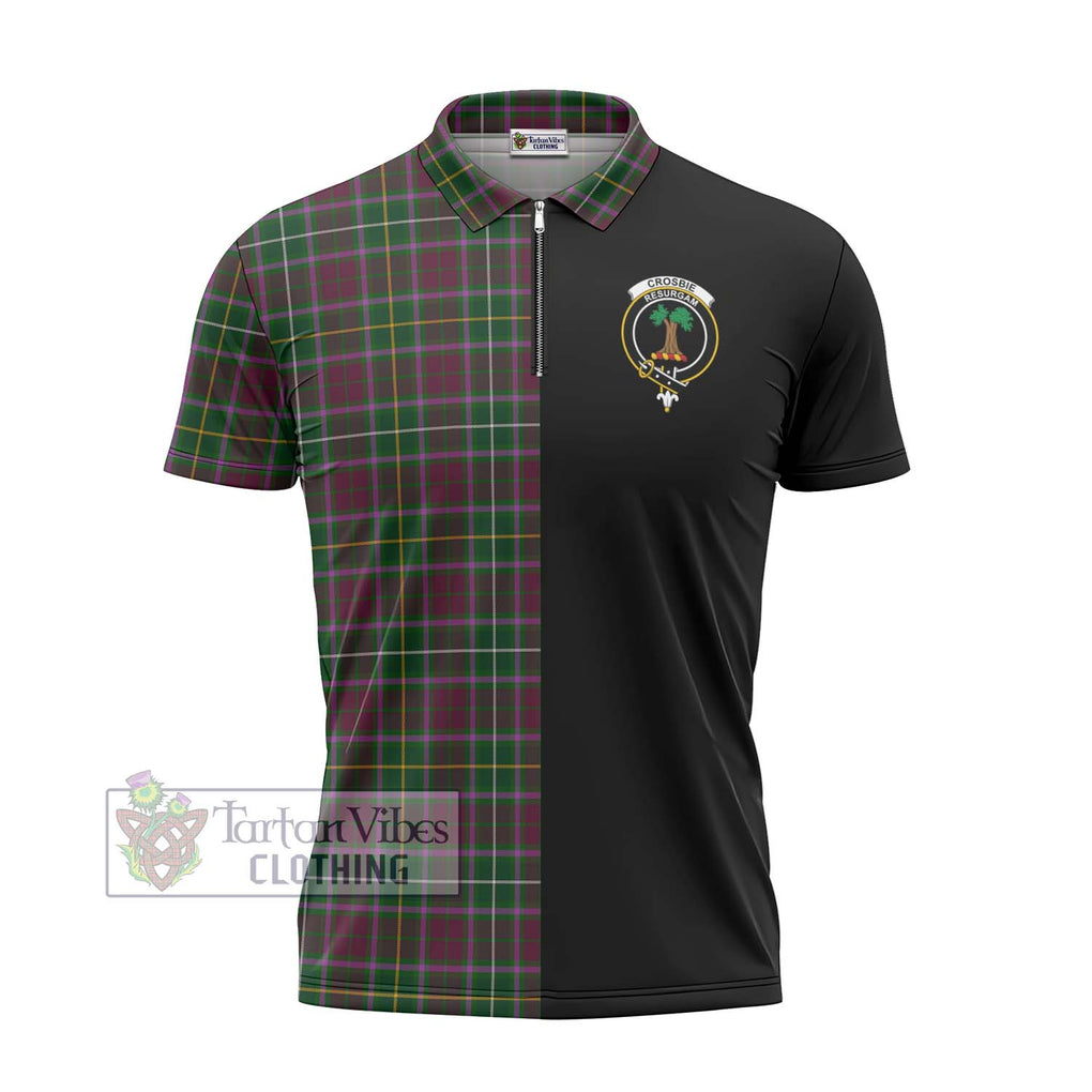 Crosbie Tartan Zipper Polo Shirt with Family Crest and Half Of Me Style - Tartanvibesclothing Shop