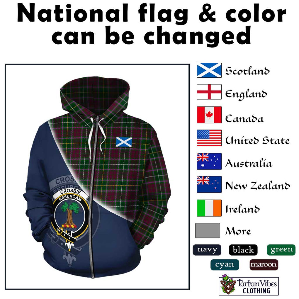 Crosbie Tartan Hoodie with Personalised National Flag and Family Crest Half Style - Tartanvibesclothing Shop