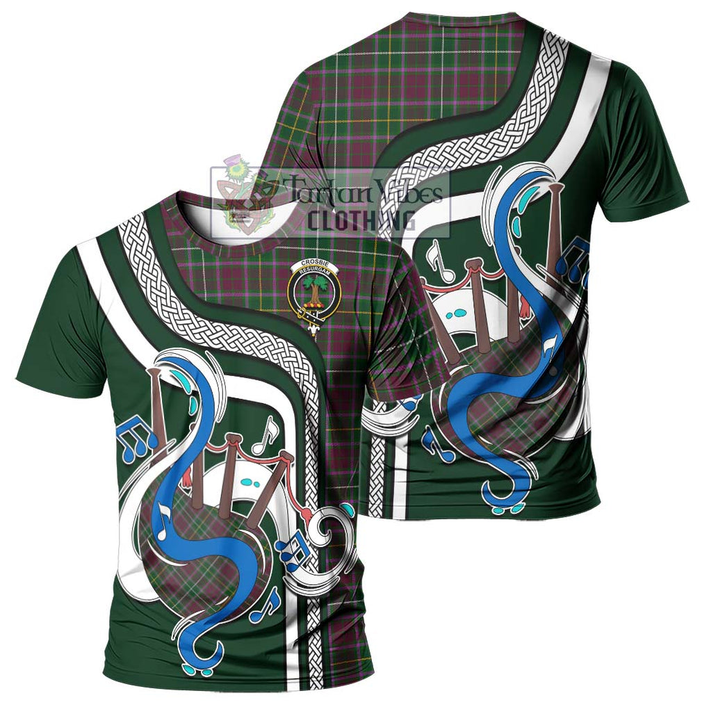 Crosbie Tartan T-Shirt with Epic Bagpipe Style - Tartanvibesclothing Shop